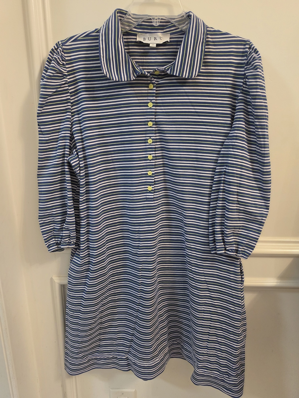 BURU Blue Striped Collared Midi Dress